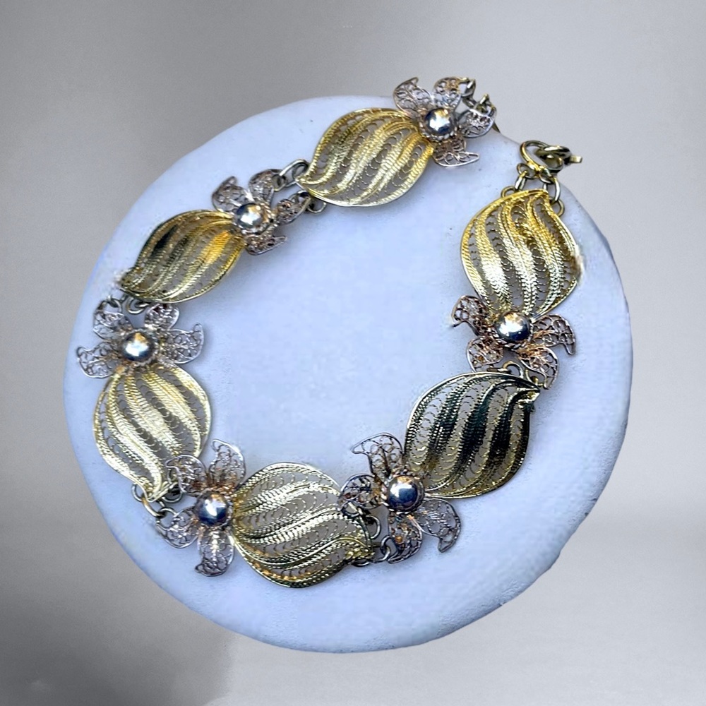 🌺Vintage Italian Sterling & Gold Filigree Bracelet